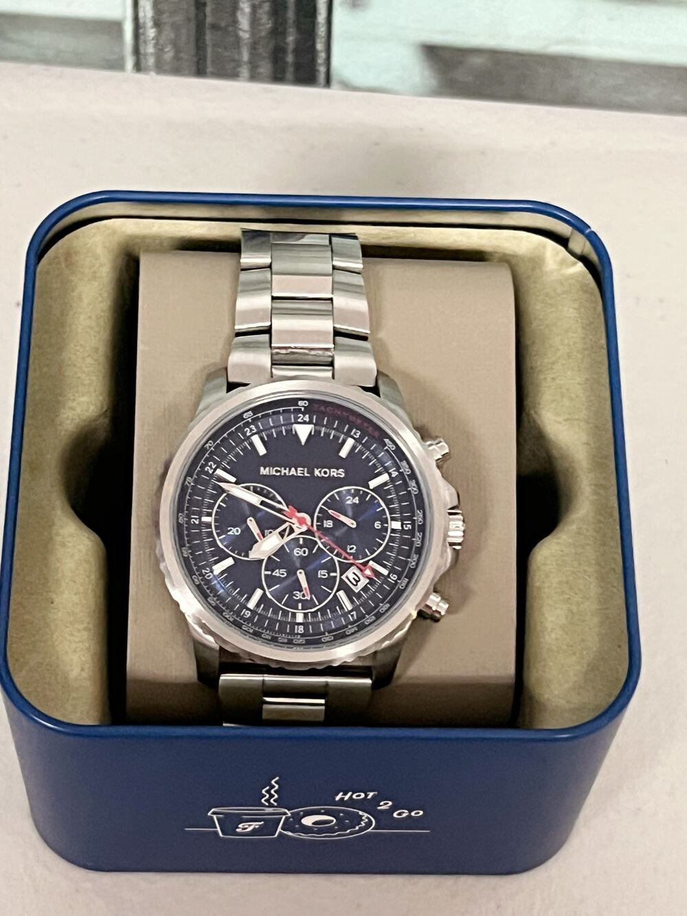 Michael Kors MK8641 Men's Chronograph Watch, Navy Blue Dial, Silver Stainless